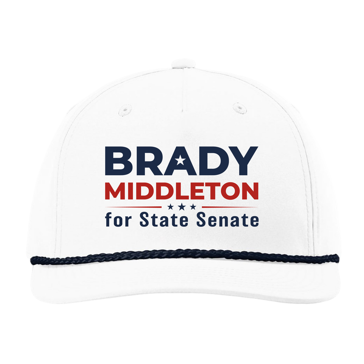 Branded White with Navy Rope 5-Panel Classic Rope Cap